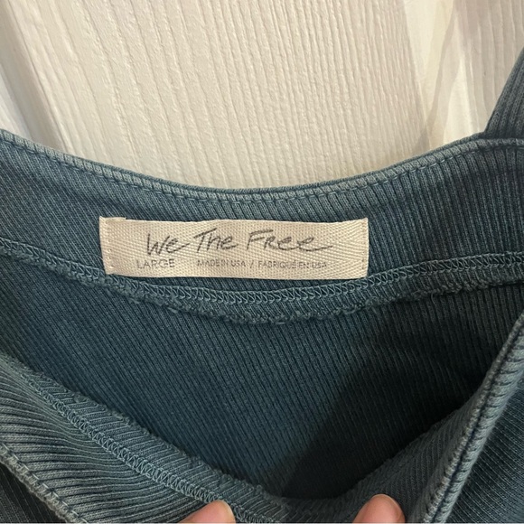 Free People Tan Lines Tank Top One Shoulder Teal Green Ribbed size L - Picture 3 of 4